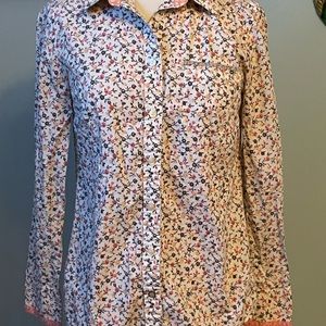 Banana Republic Women’s Long Sleeve Button Up Brown Floral Beige Top Blouse